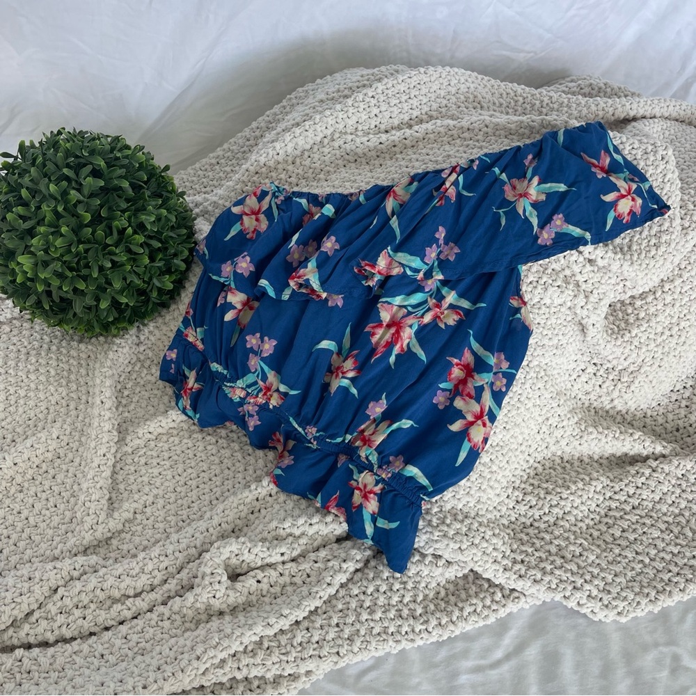 American Eagle Outfitters Blue Floral Crop Top Size S
